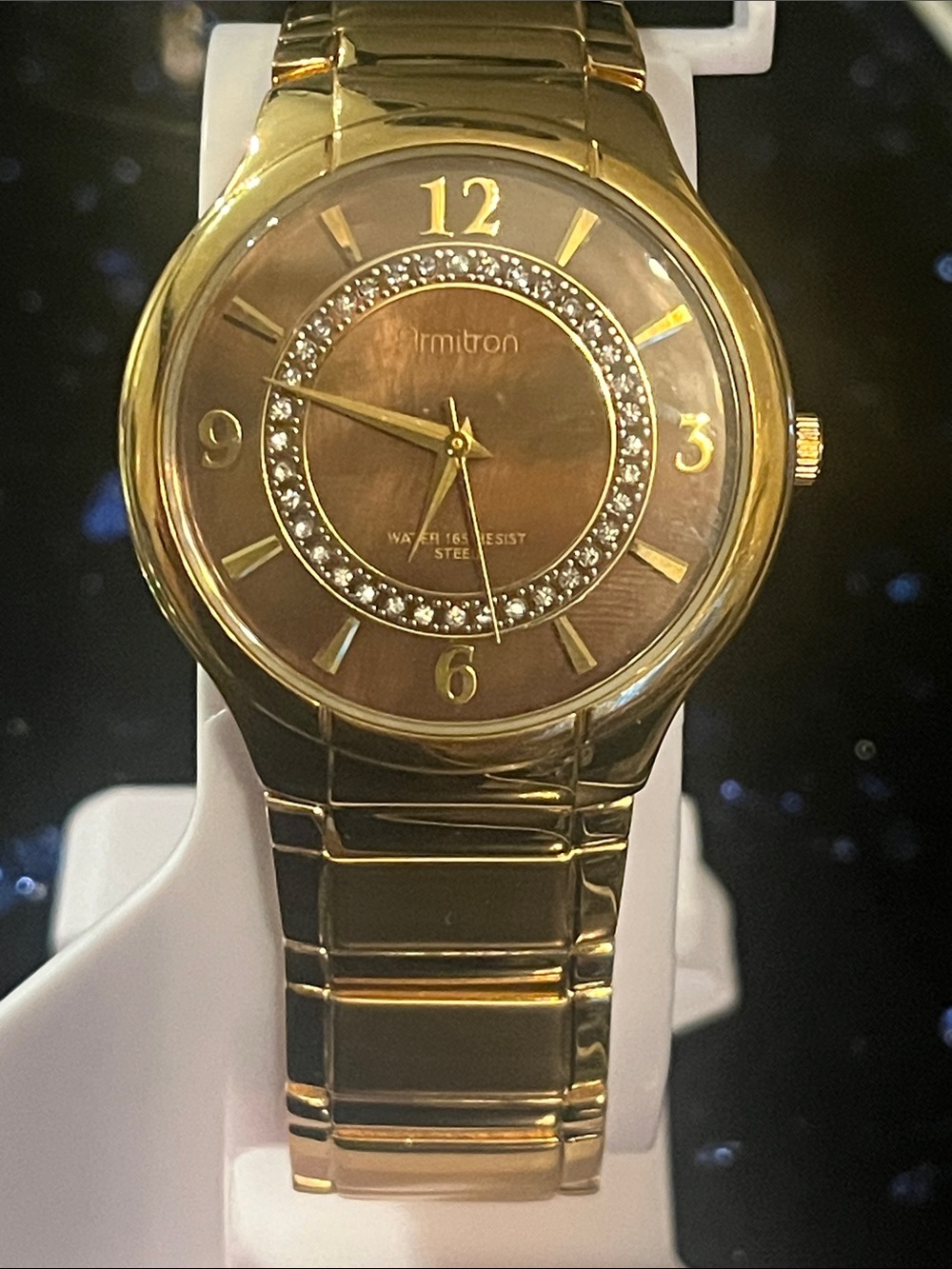 Armitron Gold-Tone Men’s Crystal Ring Dial Bracelet Watch